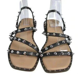 Lily Morgan Studded Strappy Sandal Black Silver  Flat Size 7